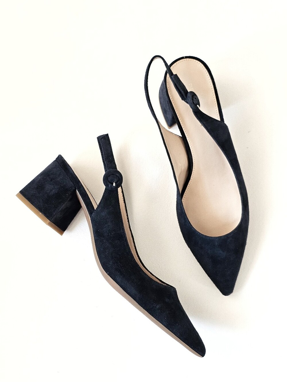 Pelle Moda Lake Navy Suede Slingback Block Heel Pointed Toe Pumps Women's 10M